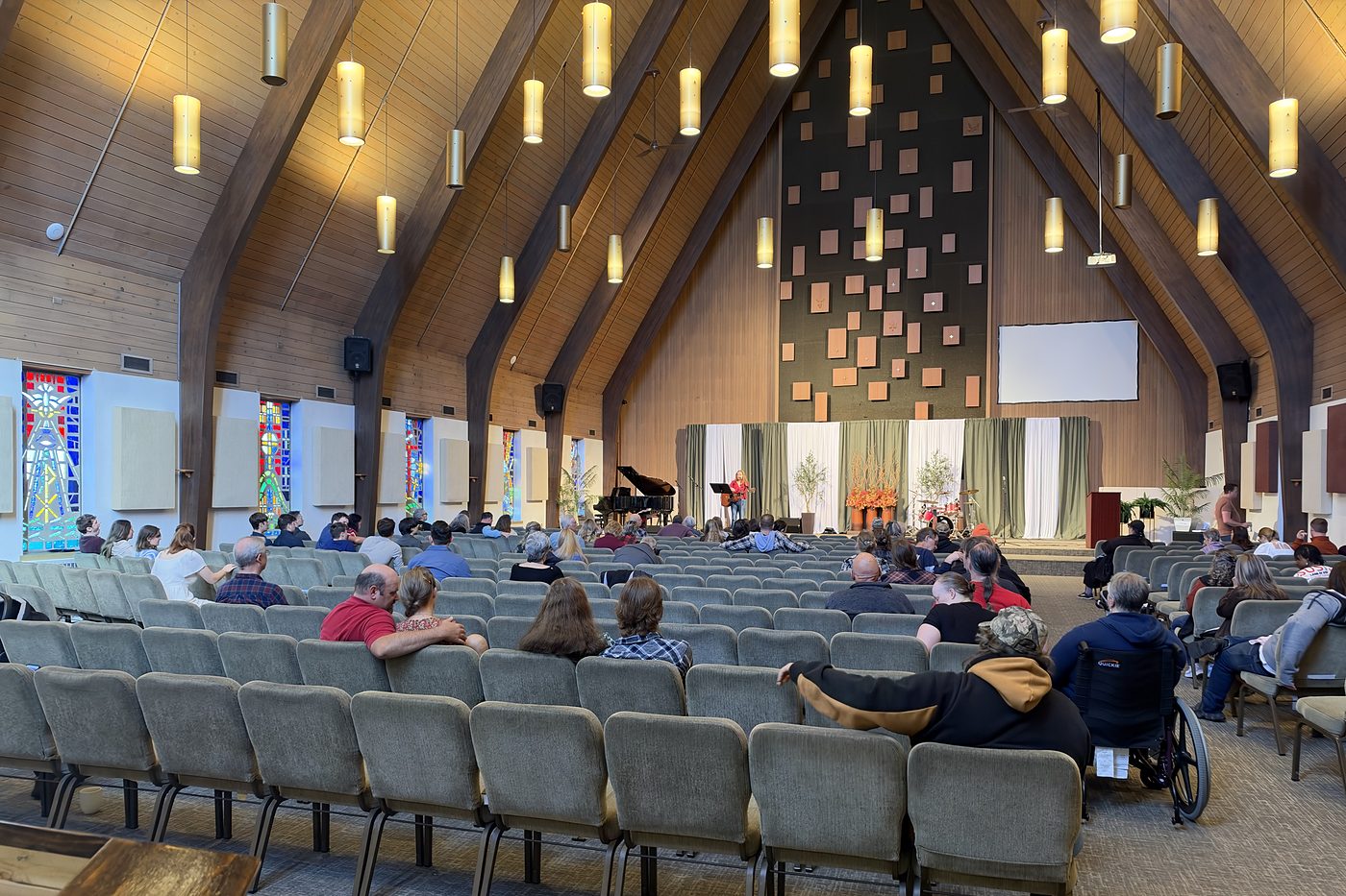 The sanctuary on a Sunday morning, seen from the back of the room